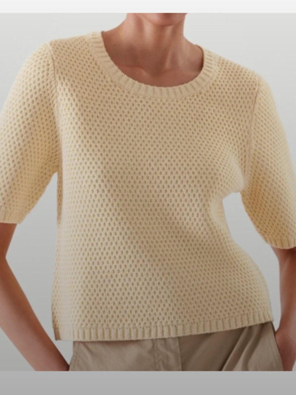 COS 100% Cotton Butter Yellow Knit Sweater Top Size XS chic 90s cottage core